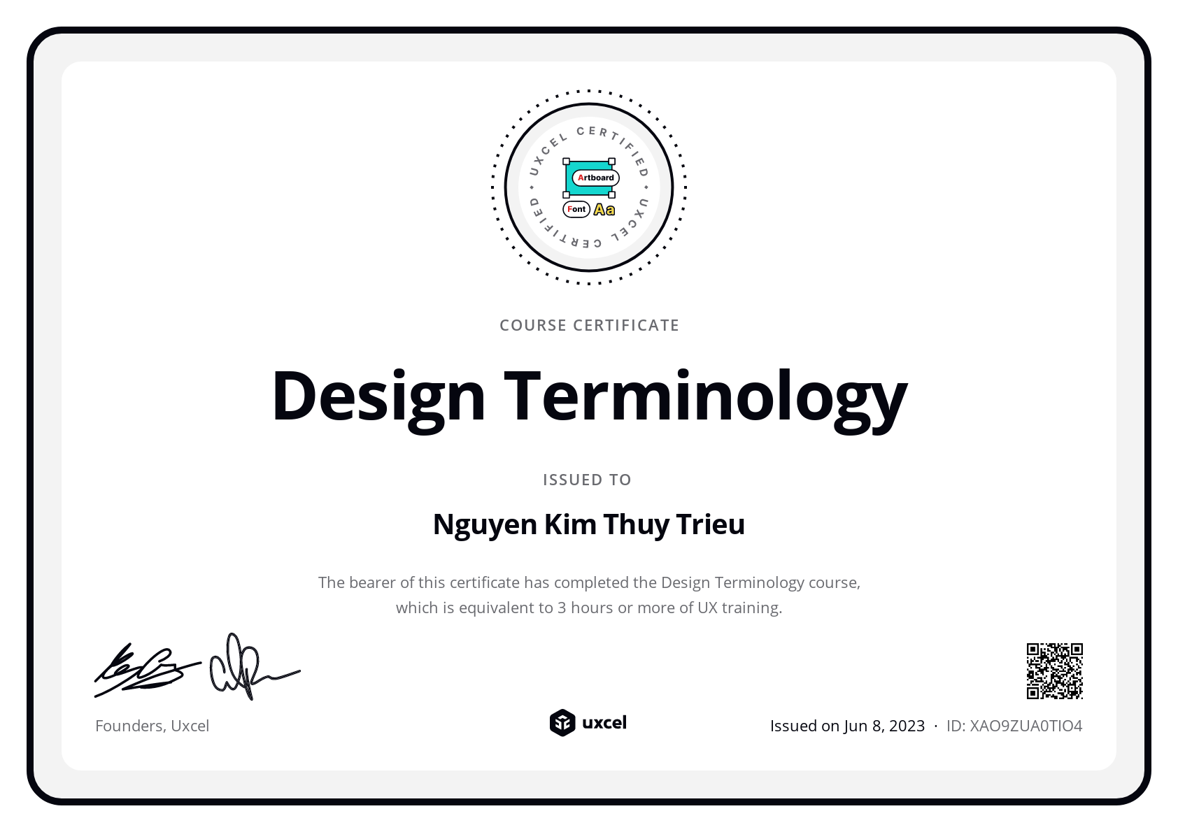 Nguyen Kim Thuy Trieu's certificate